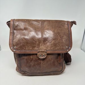 The Sak Ventura Brown Distressed Leather Teak Convertible Messenger Backpack